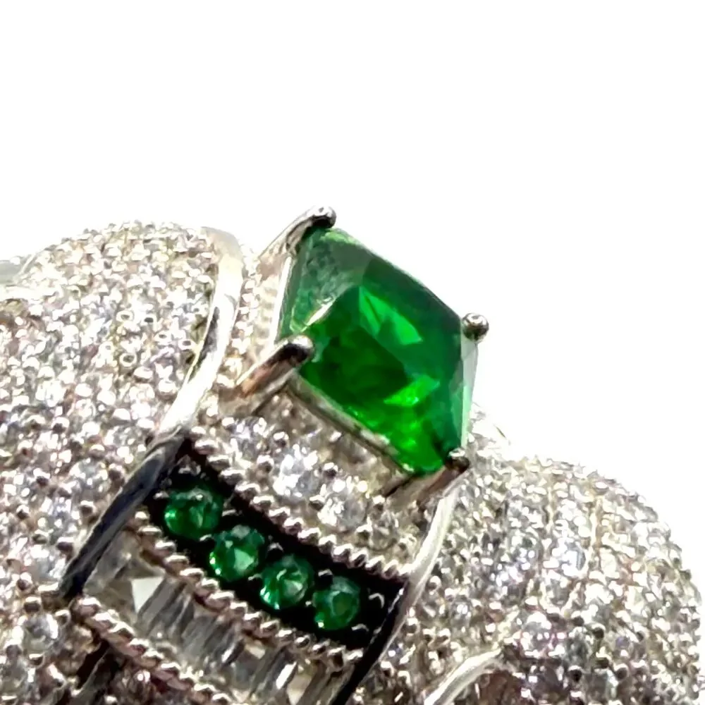 Green Sterling Silver Cubic Zirconia Pave Elephant Statement Ring